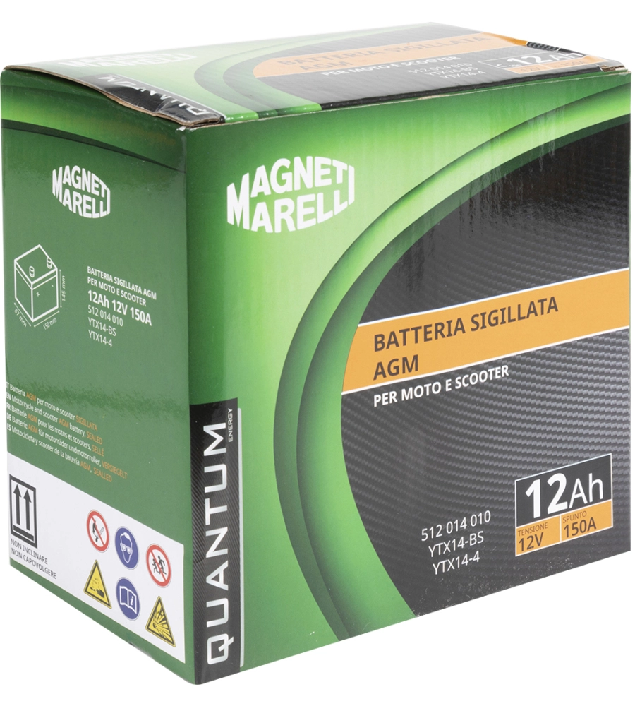 MAGNETI MARELLI BATTERIA MOTO E SCOOTER 12AH 12V 150A TECNOLOGIA AGM SIGILLATA POLO POSITIVO SINISTRO